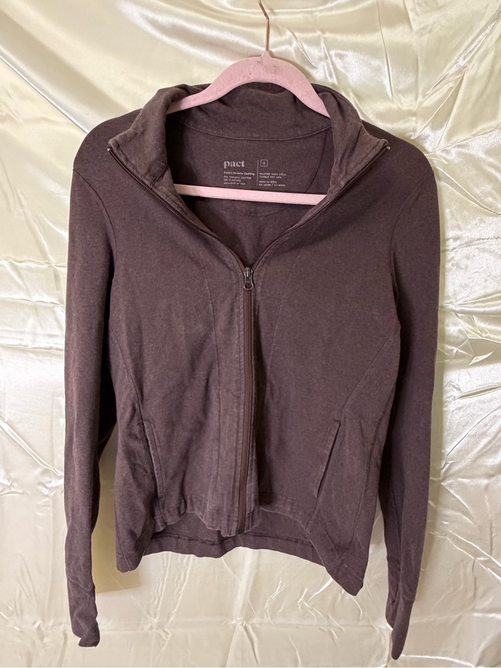 PACT Organic Cotton Full Zip Jacket Women S Brown Thumbholes Stretch
